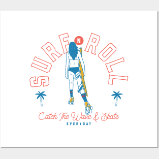 Surf And Roll | Retro Summer Roller Girl Surf and Skate Posters and Art